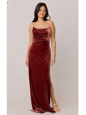 Revelry Skye Velvet Cowl Neck Spaghetti Straps Slit Maxi Dress 8